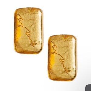 NIP TORY BURCH Gold Torsade Signature Chunk Nugget Plaque Earrings